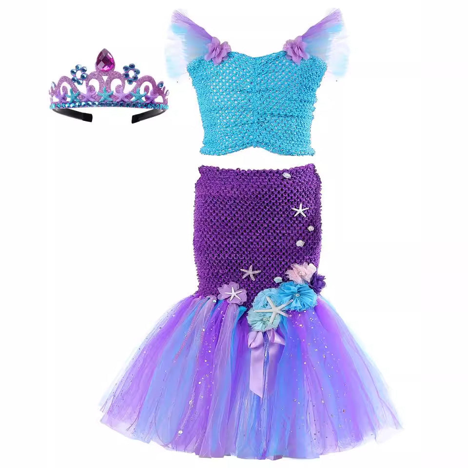 Cosplay Mermaid Sequin Tail Dress Set for Girls, Mermaid Gown Costume, Performance Dress