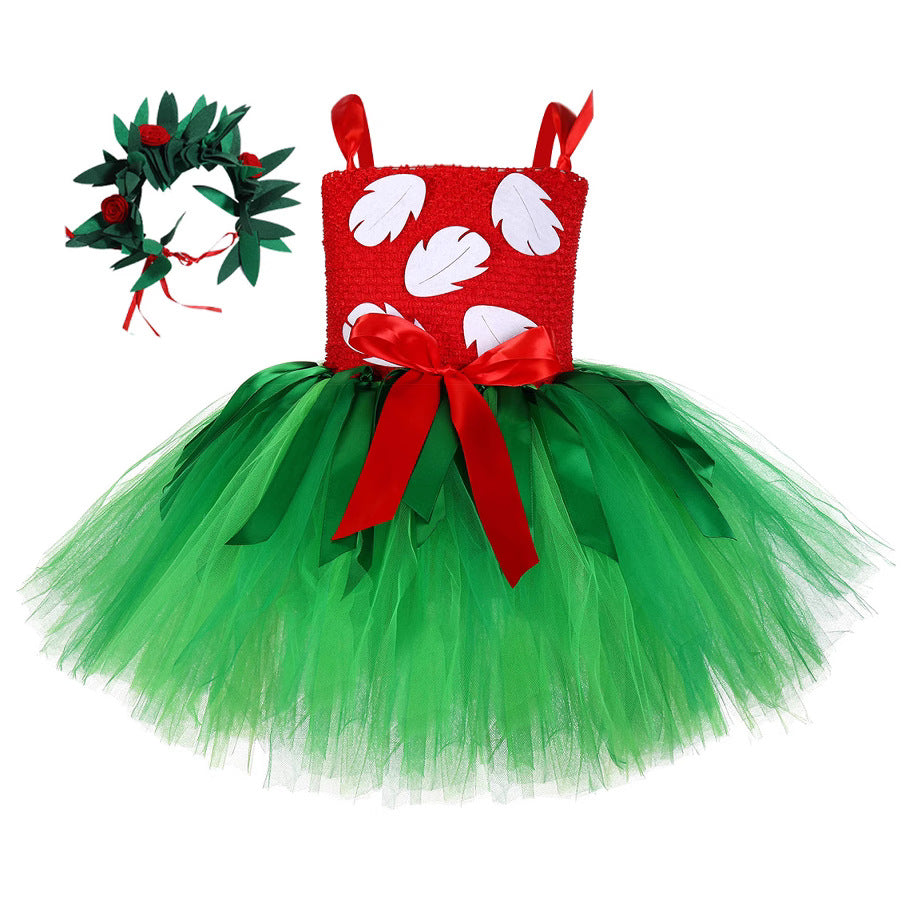 Hawaiian Set Children's Mesh Dress Beach Party Dress Floral Halter Dress Bohemian Style Girl's Dress
