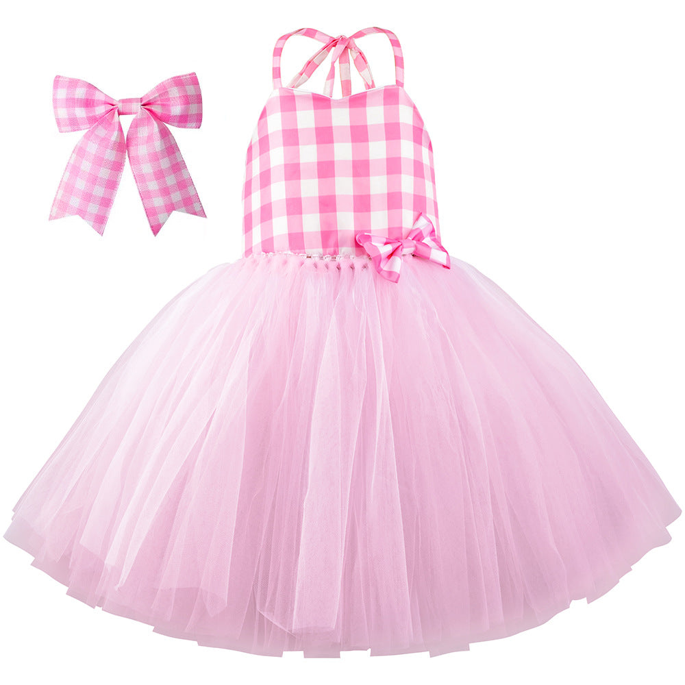 Halloween Style Checkered Tulle Puffy Princess Dress Set for Girls