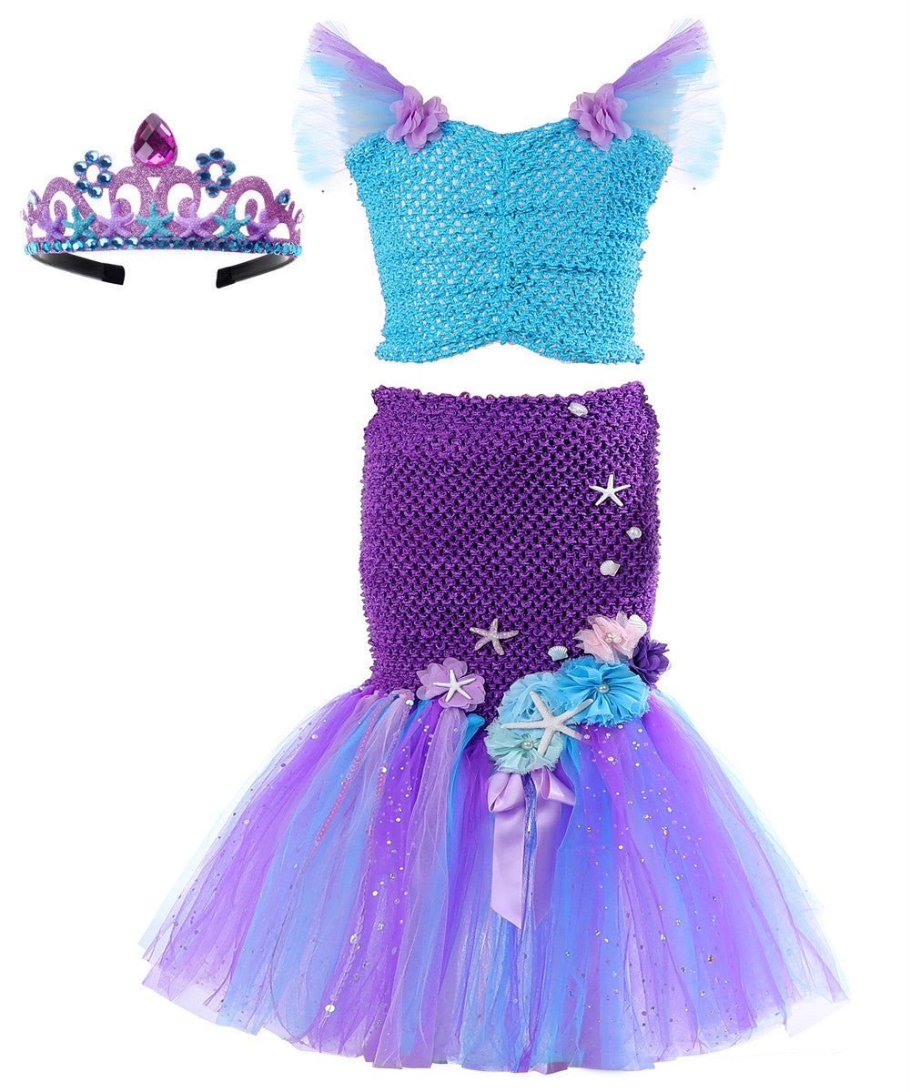 Cosplay Mermaid Sequin Tail Dress Set for Girls, Mermaid Gown Costume, Performance Dress