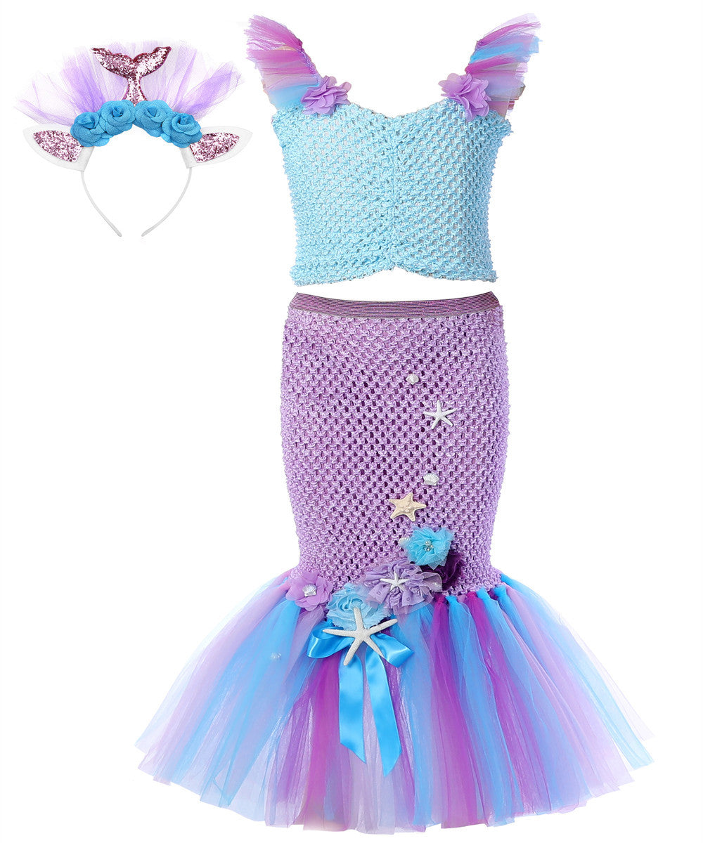 Cosplay Mermaid Sequin Tail Dress Set for Girls, Mermaid Gown Costume, Performance Dress