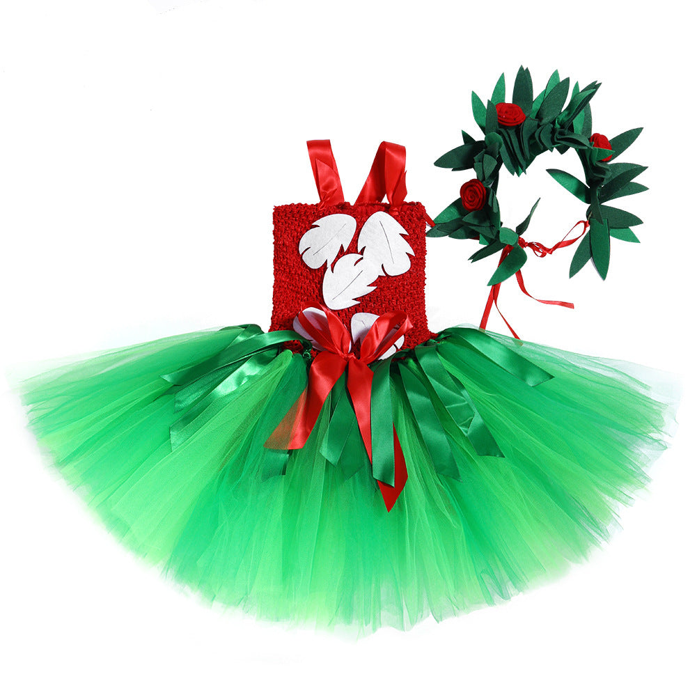 Hawaiian Set Children's Mesh Dress Beach Party Dress Floral Halter Dress Bohemian Style Girl's Dress