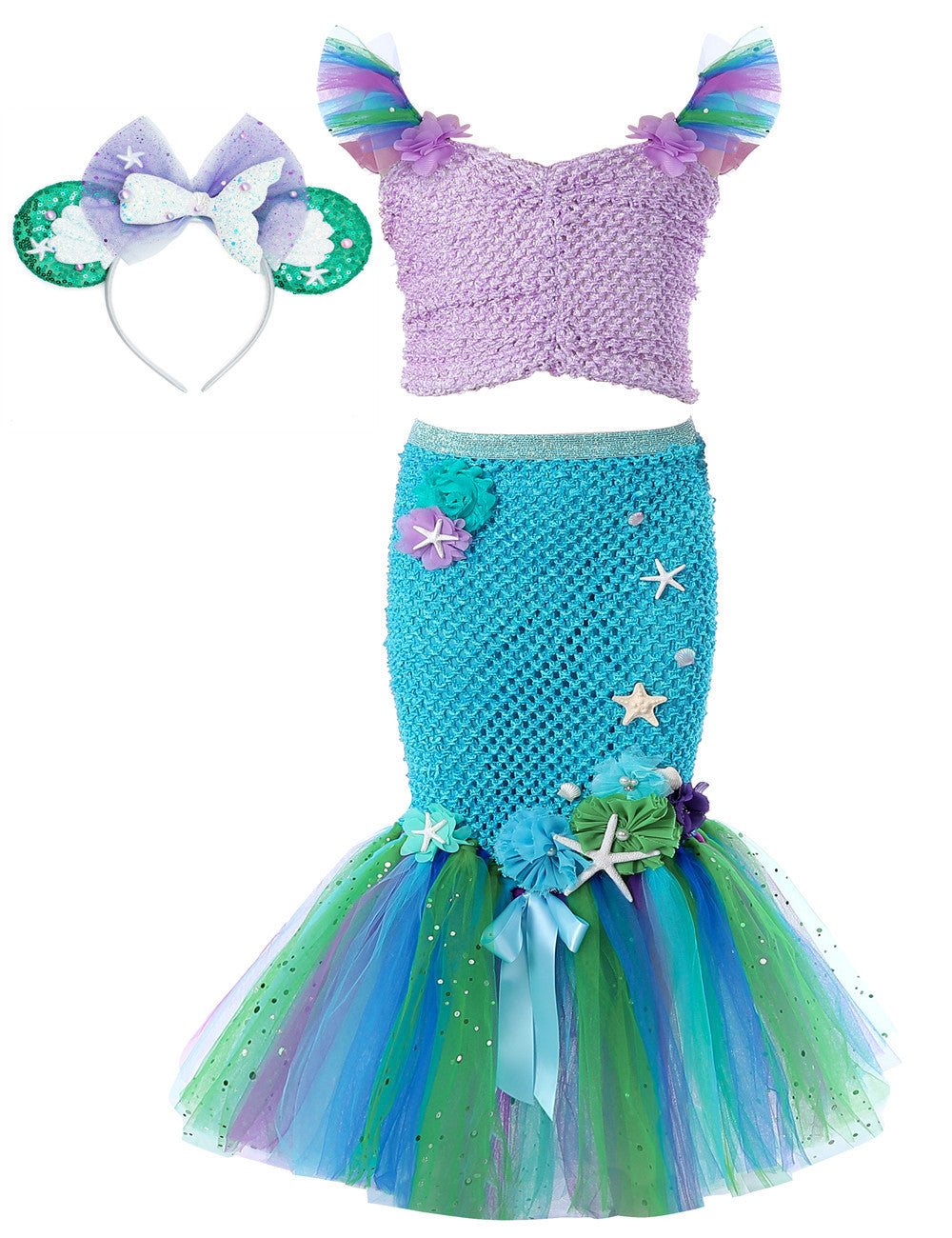 Cosplay Mermaid Sequin Tail Dress Set for Girls, Mermaid Gown Costume, Performance Dress