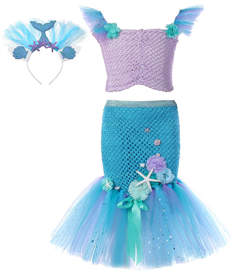 Cosplay Mermaid Sequin Tail Dress Set for Girls, Mermaid Gown Costume, Performance Dress